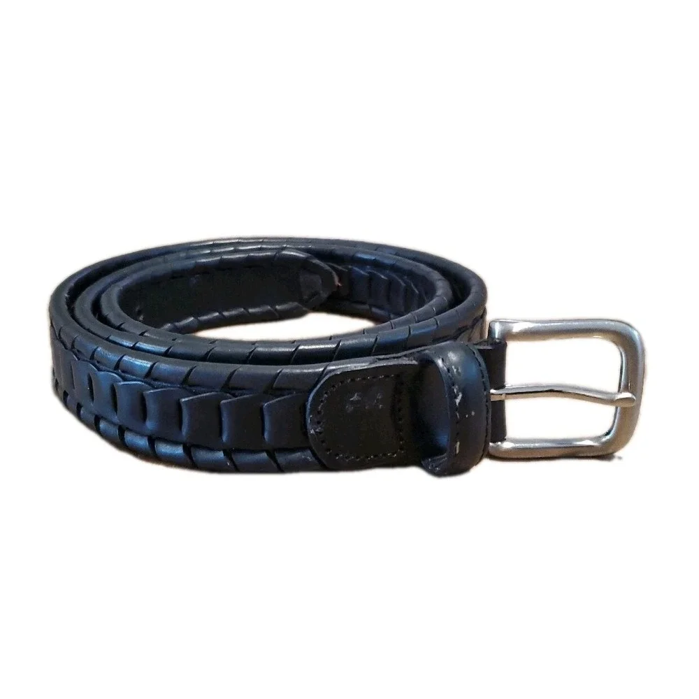 Western Woven Black Faux Leather Belt Chain Link Silver Tone Buckle Mens Size 42